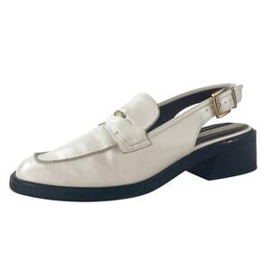 Franco Sarto Giada Cream White Leather Slingback Buckle Loafer Heels Shoes Sz 9M